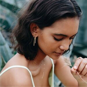 RARE AuRate 14K Yellow Gold - Long Midi Diamond Hook Earrings